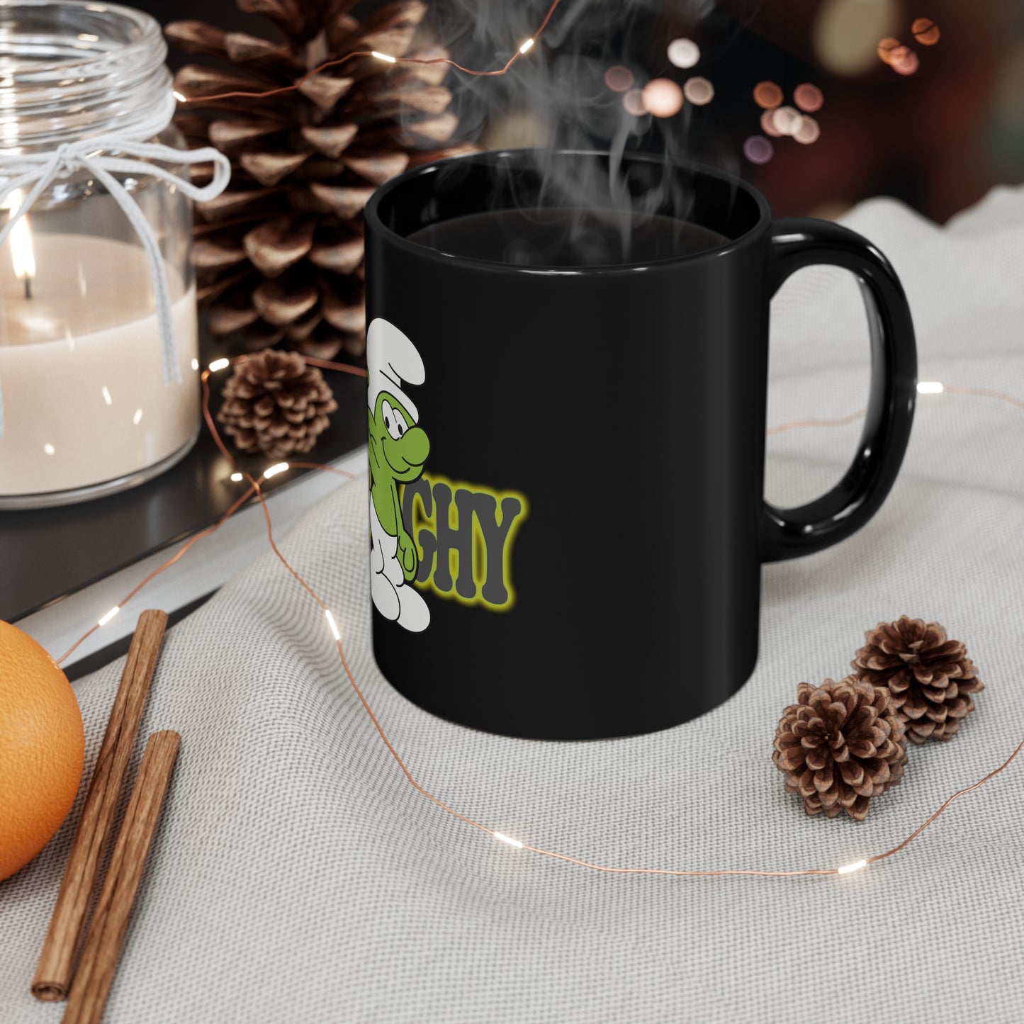 Coughy Character 11oz Black Mug